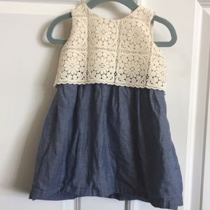 EUC BabyGap cream Lace Chambray Dress 2 Toddler